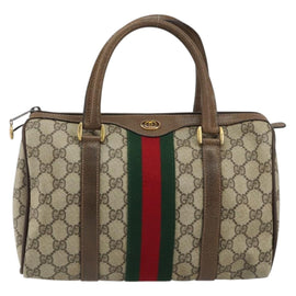 GUCCI GG Supreme Web Sherry Line Boston Bag PVC Beige Gold 40 02 006 Auth gh1505 - 0
