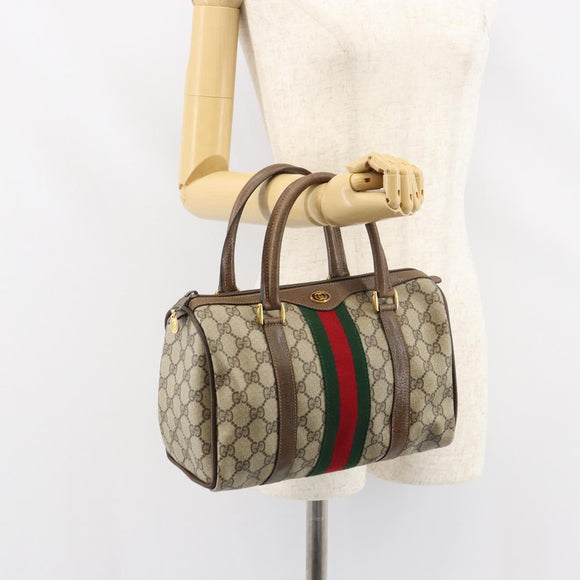 GUCCI GG Supreme Web Sherry Line Boston Bag PVC Beige Gold 40 02 006 Auth gh1505
