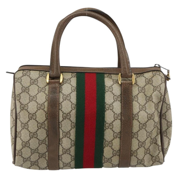 GUCCI GG Supreme Web Sherry Line Boston Bag PVC Beige Gold 40 02 006 Auth gh1505