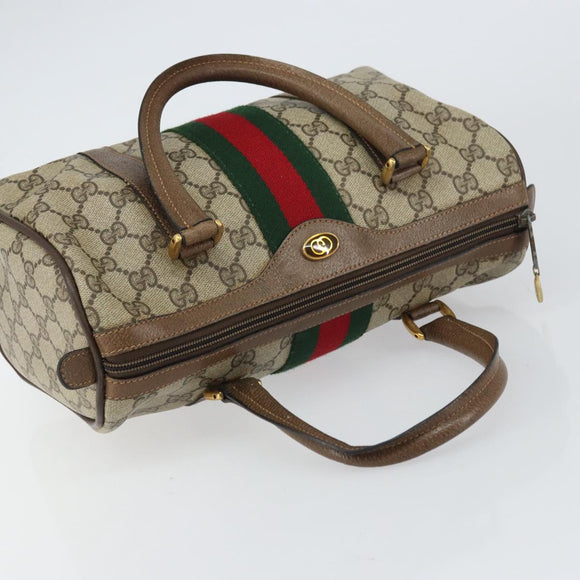 GUCCI GG Supreme Web Sherry Line Boston Bag PVC Beige Gold 40 02 006 Auth gh1505