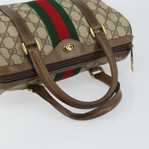 GUCCI GG Supreme Web Sherry Line Boston Bag PVC Beige Gold 40 02 006 Auth gh1505