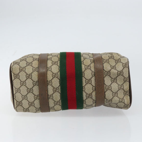 GUCCI GG Supreme Web Sherry Line Boston Bag PVC Beige Gold 40 02 006 Auth gh1505