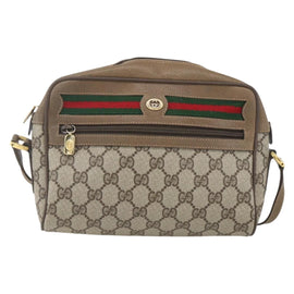 GUCCI GG Supreme Web Sherry Line Bag PVC Beige Gold 56 02 087 Auth gh1506 - 0