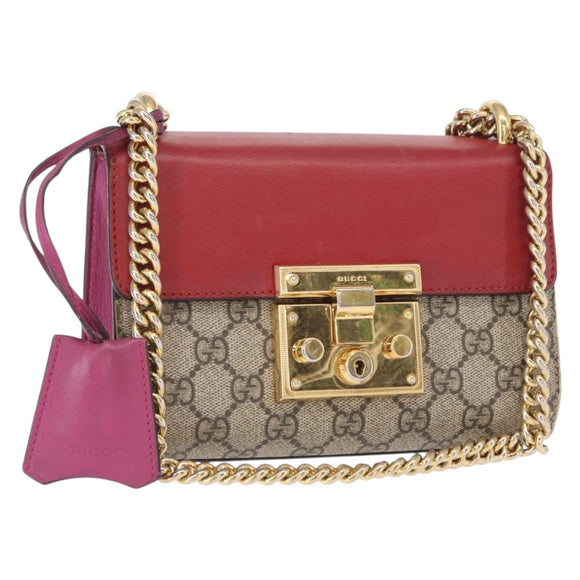 GUCCI GG Supreme Chain Shoulder Bag PVC Beige Gold 409487 Auth gh1509
