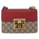 GUCCI GG Supreme Chain Shoulder Bag PVC Beige Gold 409487 Auth gh1509-13