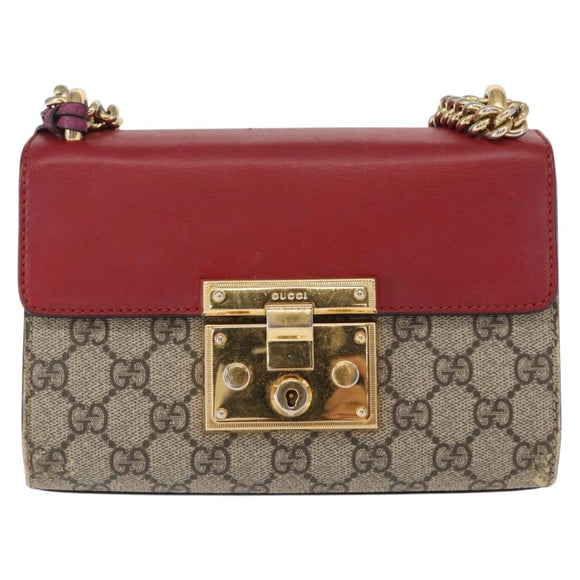 GUCCI GG Supreme Chain Shoulder Bag PVC Beige Gold 409487 Auth gh1509