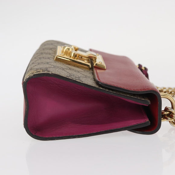 GUCCI GG Supreme Chain Shoulder Bag PVC Beige Gold 409487 Auth gh1509