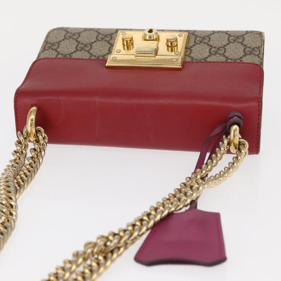 GUCCI GG Supreme Chain Shoulder Bag PVC Beige Gold 409487 Auth gh1509