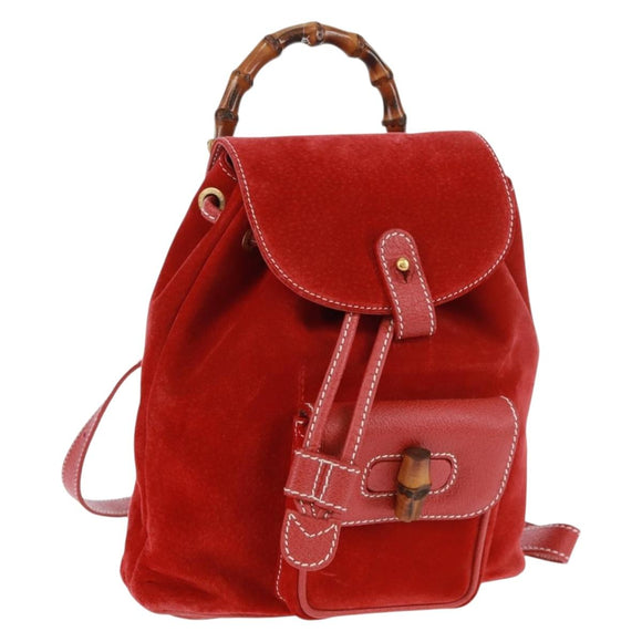 GUCCI Bamboo Backpack Suede Red Gold 003 1998 0030 Auth gh1510