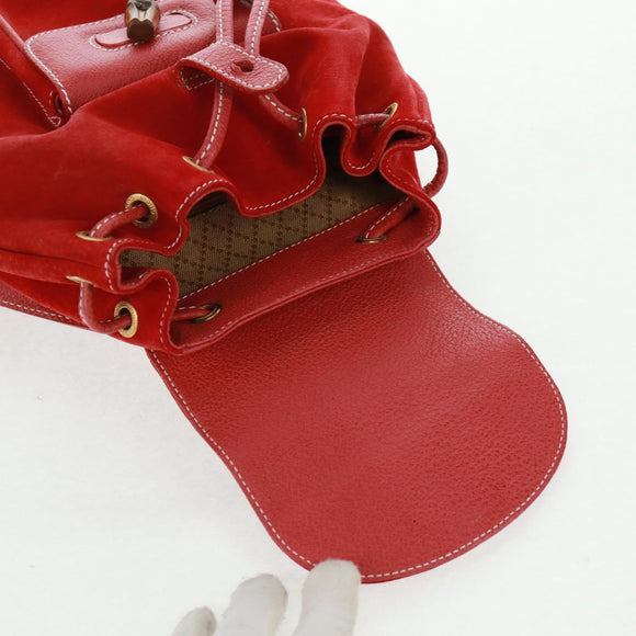 GUCCI Bamboo Backpack Suede Red Gold 003 1998 0030 Auth gh1510