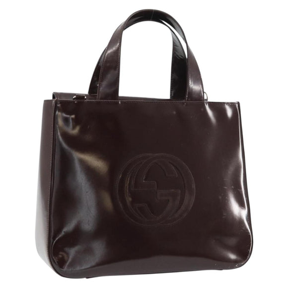 GUCCI Hand Bag Enamel Brown Silver 000 1013 0504 Auth gh1513