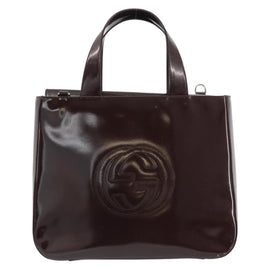 GUCCI Hand Bag Enamel Brown Silver 000 1013 0504 Auth gh1513 - 0