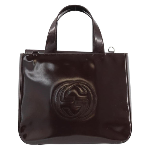 GUCCI Hand Bag Enamel Brown Silver 000 1013 0504 Auth gh1513