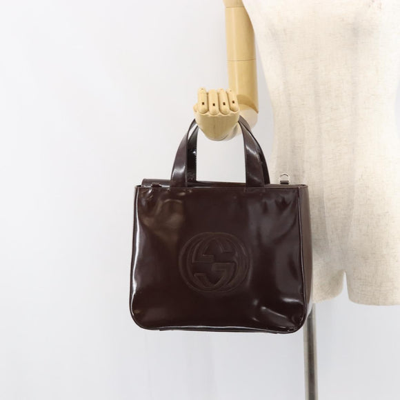 GUCCI Hand Bag Enamel Brown Silver 000 1013 0504 Auth gh1513