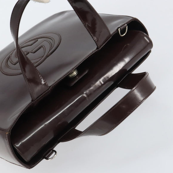 GUCCI Hand Bag Enamel Brown Silver 000 1013 0504 Auth gh1513
