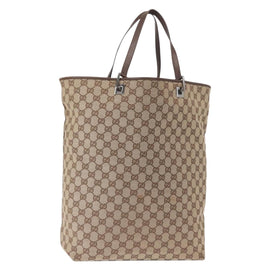 GUCCI GG Canvas Tote Bag Beige Silver 31242 Auth gh1518
