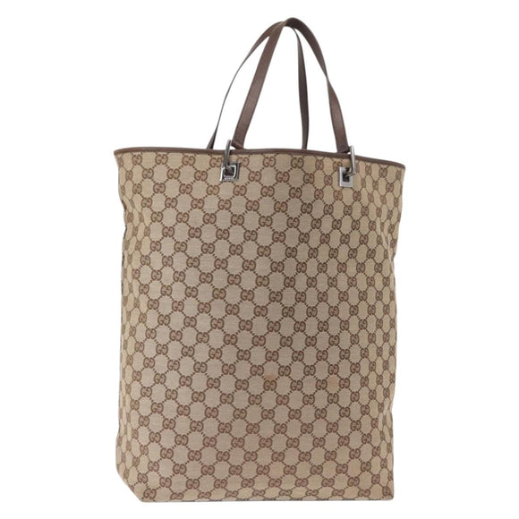 GUCCI GG Canvas Tote Bag Beige Silver 31242 Auth gh1518