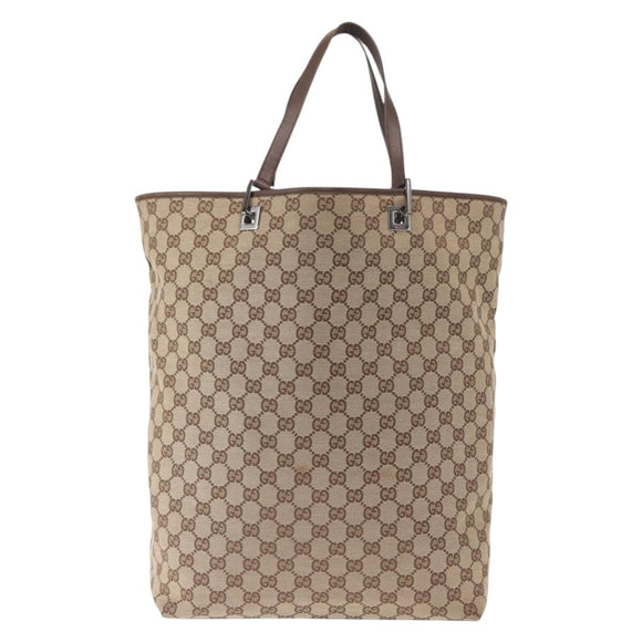 GUCCI GG Canvas Tote Bag Beige Silver 31242 Auth gh1518