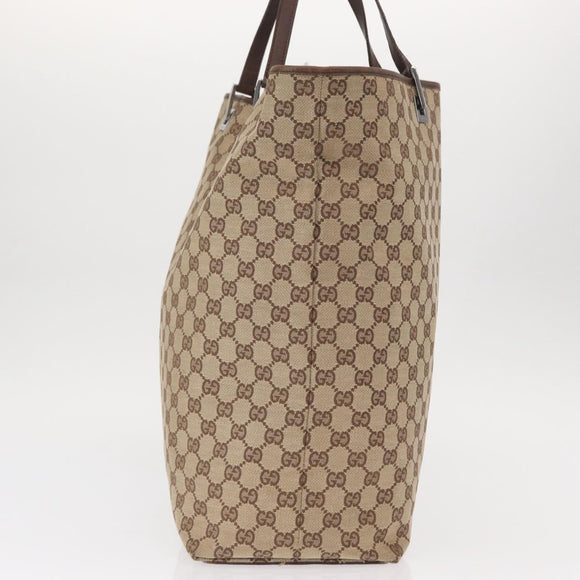 GUCCI GG Canvas Tote Bag Beige Silver 31242 Auth gh1518