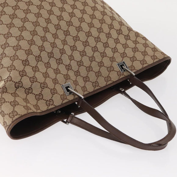 GUCCI GG Canvas Tote Bag Beige Silver 31242 Auth gh1518