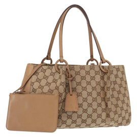 GUCCI GG Canvas Tote Bag Beige Gold 94898 Auth gh1520