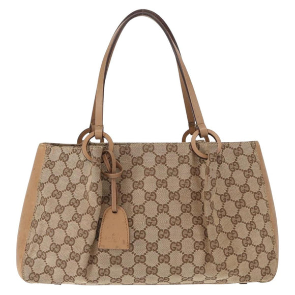 GUCCI GG Canvas Tote Bag Beige Gold 94898 Auth gh1520