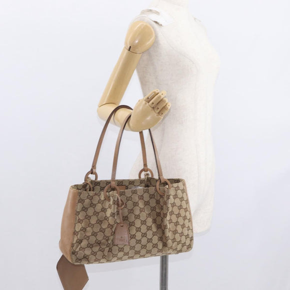 GUCCI GG Canvas Tote Bag Beige Gold 94898 Auth gh1520