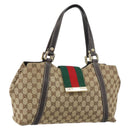 GUCCI GG Canvas Web Sherry Line Tote Bag Beige Gold 211937 Auth gh1522-1