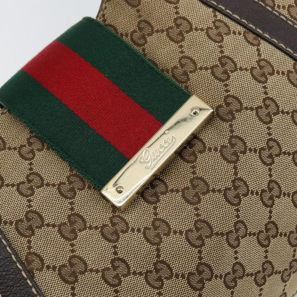 GUCCI GG Canvas Web Sherry Line Tote Bag Beige Gold 211937 Auth gh1522