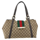 GUCCI GG Canvas Web Sherry Line Tote Bag Beige Gold 211937 Auth gh1522-13