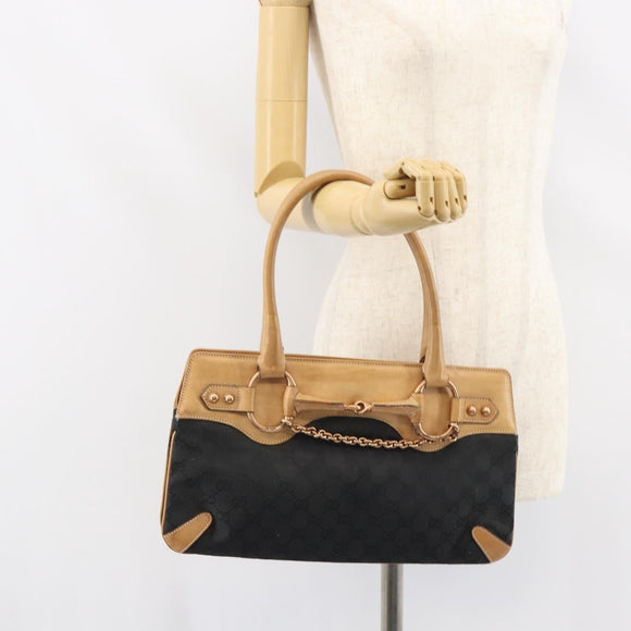 GUCCI GG Canvas Tote Bag Black Gold 114913 Auth gh1523