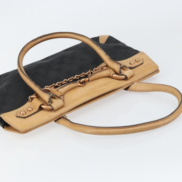 GUCCI GG Canvas Tote Bag Black Gold 114913 Auth gh1523