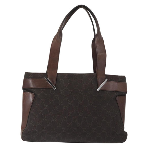 GUCCI GG Canvas Tote Bag Brown Silver 73983 Auth gh1524