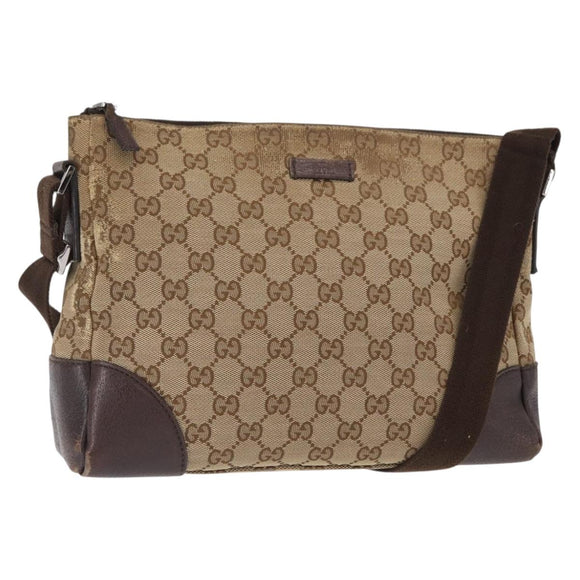 GUCCI GG Canvas Shoulder Bag Beige Silver 114273 Auth gh1525
