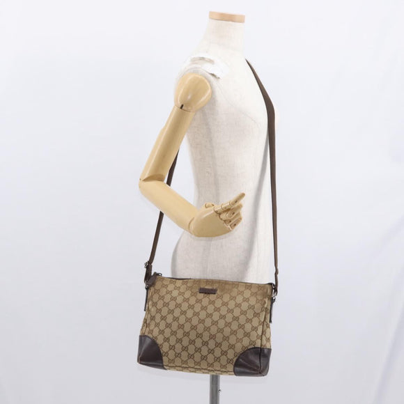 GUCCI GG Canvas Shoulder Bag Beige Silver 114273 Auth gh1525