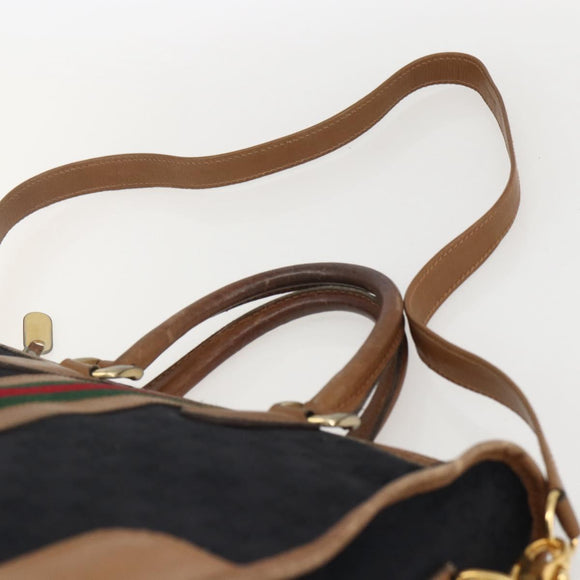 GUCCI Web Sherry Line GG Canvas Hand Bag 2way Black Gold Auth gh1528