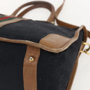 GUCCI Web Sherry Line GG Canvas Hand Bag 2way Black Gold Auth gh1528-15