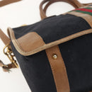 GUCCI Web Sherry Line GG Canvas Hand Bag 2way Black Gold Auth gh1528-16