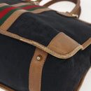 GUCCI Web Sherry Line GG Canvas Hand Bag 2way Black Gold Auth gh1528-17