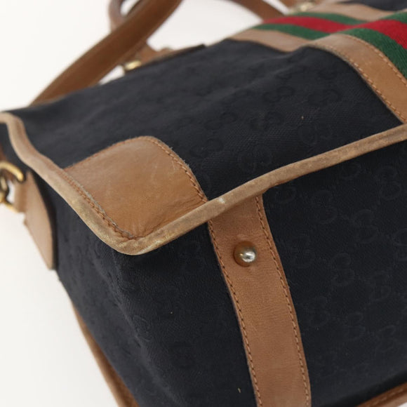 GUCCI Web Sherry Line GG Canvas Hand Bag 2way Black Gold Auth gh1528