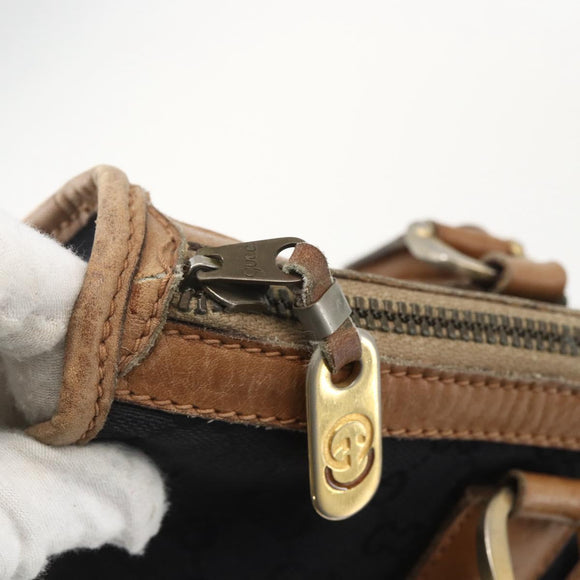 GUCCI Web Sherry Line GG Canvas Hand Bag 2way Black Gold Auth gh1528