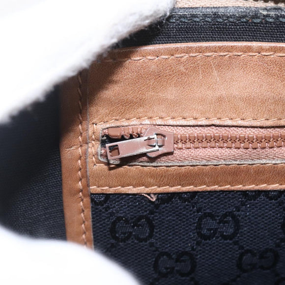 GUCCI Web Sherry Line GG Canvas Hand Bag 2way Black Gold Auth gh1528
