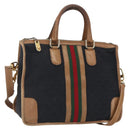 GUCCI Web Sherry Line GG Canvas Hand Bag 2way Black Gold Auth gh1528-1