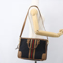 GUCCI Web Sherry Line GG Canvas Hand Bag 2way Black Gold Auth gh1528-25