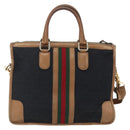 GUCCI Web Sherry Line GG Canvas Hand Bag 2way Black Gold Auth gh1528-2
