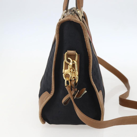 GUCCI Web Sherry Line GG Canvas Hand Bag 2way Black Gold Auth gh1528