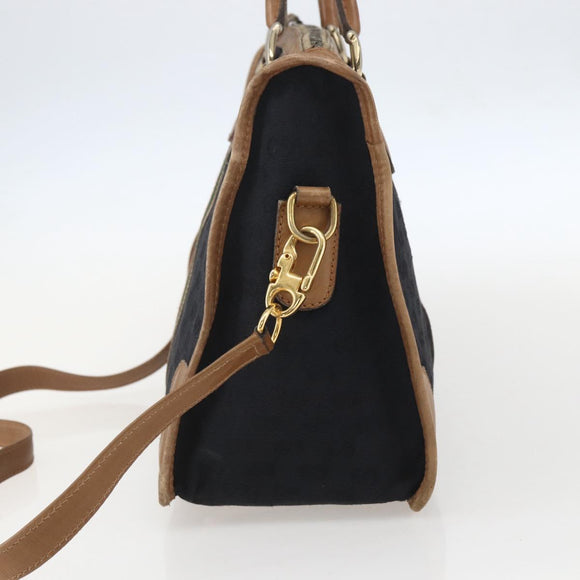 GUCCI Web Sherry Line GG Canvas Hand Bag 2way Black Gold Auth gh1528