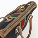 GUCCI Web Sherry Line GG Canvas Hand Bag 2way Black Gold Auth gh1528-6