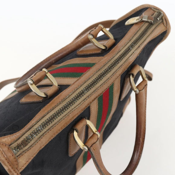 GUCCI Web Sherry Line GG Canvas Hand Bag 2way Black Gold Auth gh1528