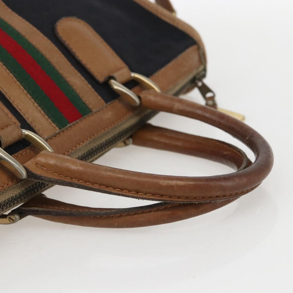 GUCCI Web Sherry Line GG Canvas Hand Bag 2way Black Gold Auth gh1528